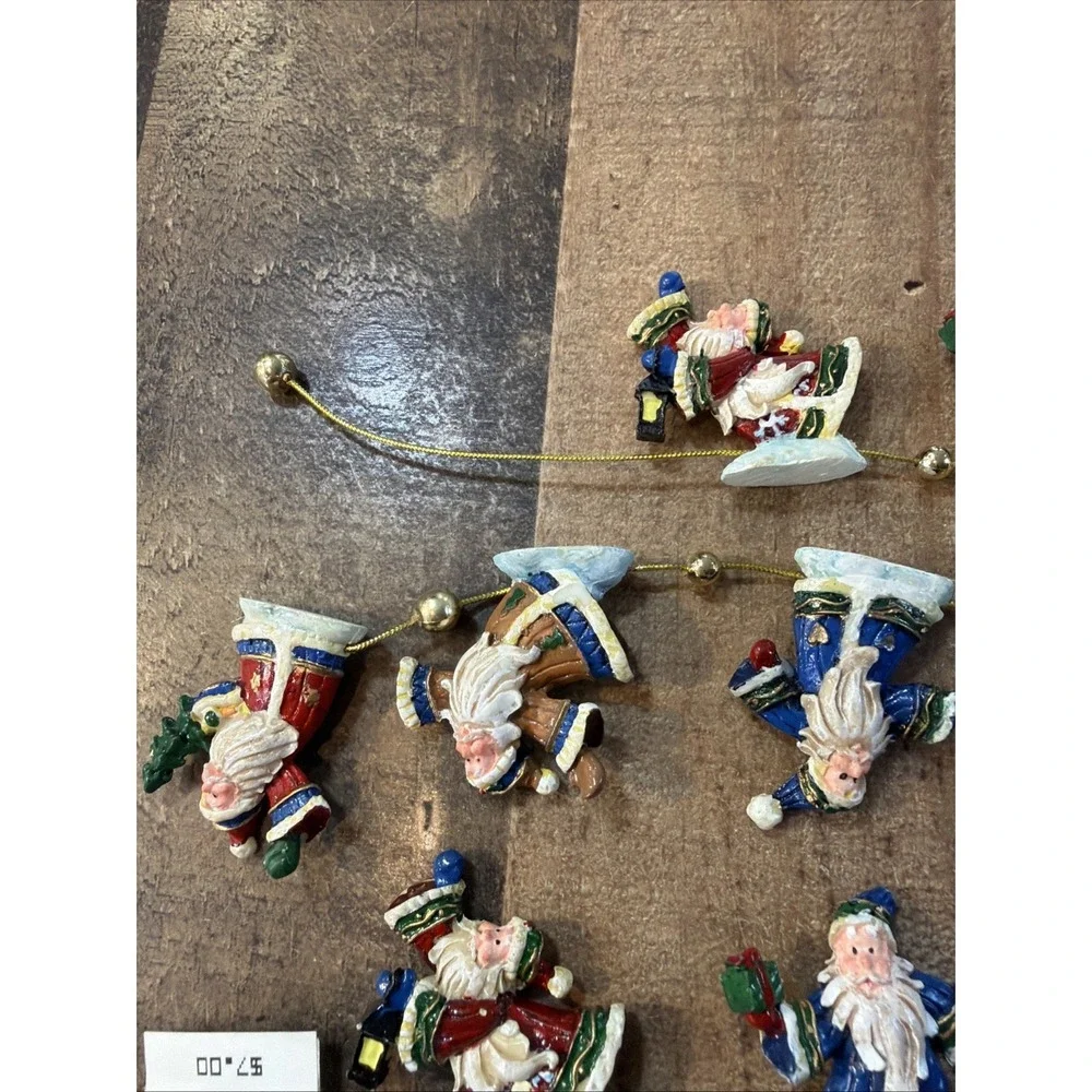 Vintage 1990s‎ Christmas Santa Claus Miniature Resin Figurine Garland Set Of 2